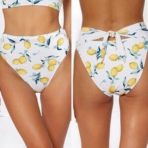 🌻NEW w/tags Jessica Simpson Lemons High Waisted Tie Back Bikini Bottom Size S